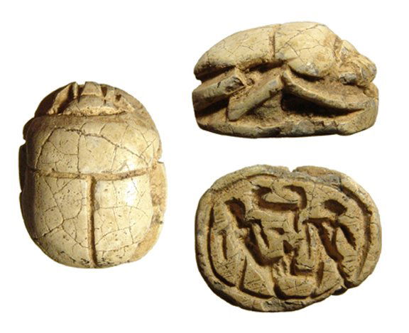 Egyptian steatite scarab with a hunting scene, New (1 of 1)