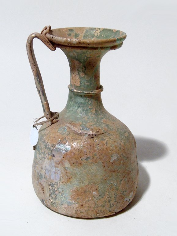 Roman pale green glass bottle, c. 4th Century AD (1 of 3)