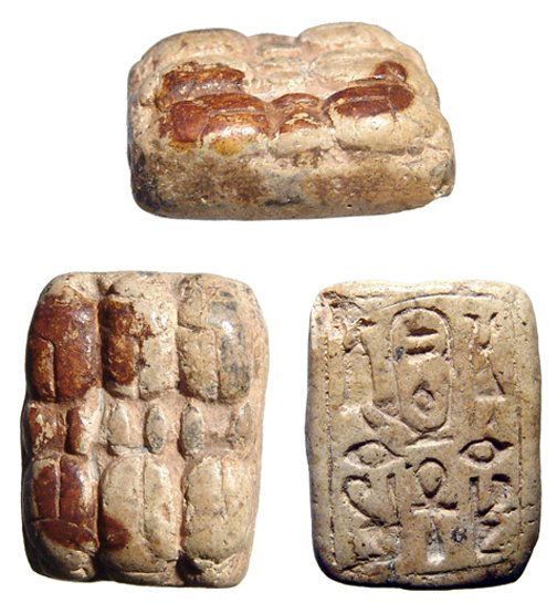 Egyptian steatite plaque with six scarabs on back (1 of 1)