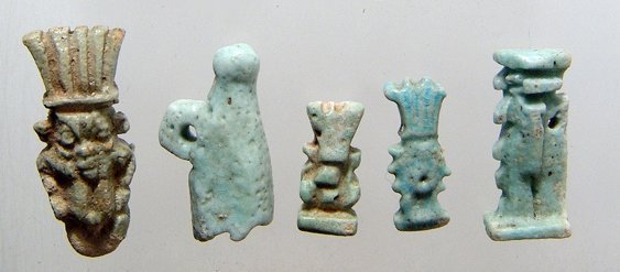 5 Egyptian faience amulets, Late Period (1 of 2)