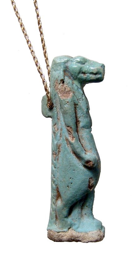 Egyptian amulet of Taweret on a gold chain, Late Period (1 of 3)