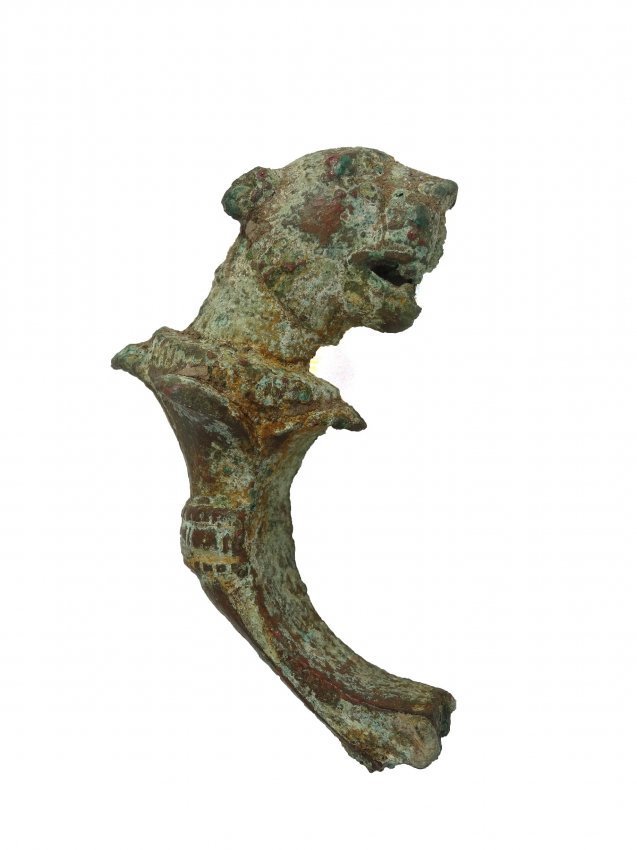 A finely detailed Roman bronze handle terminal (1 of 3)