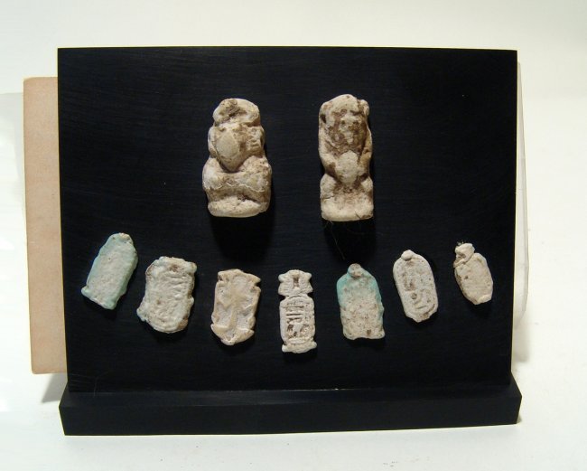 A mounted set of Egyptian faience ring bezels and (1 of 2)