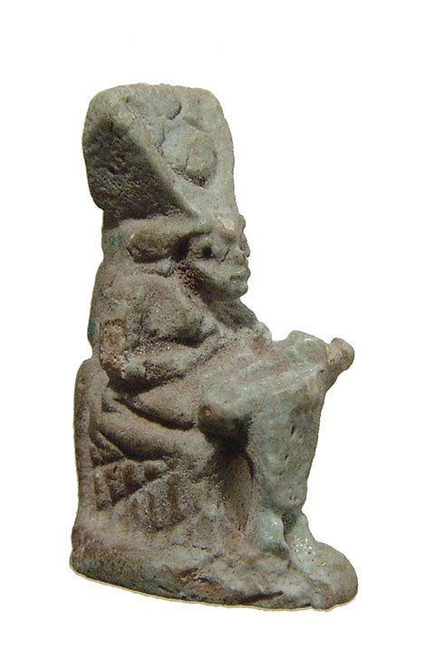 Egyptian faience amulet of Isis holding the child Horus (1 of 2)