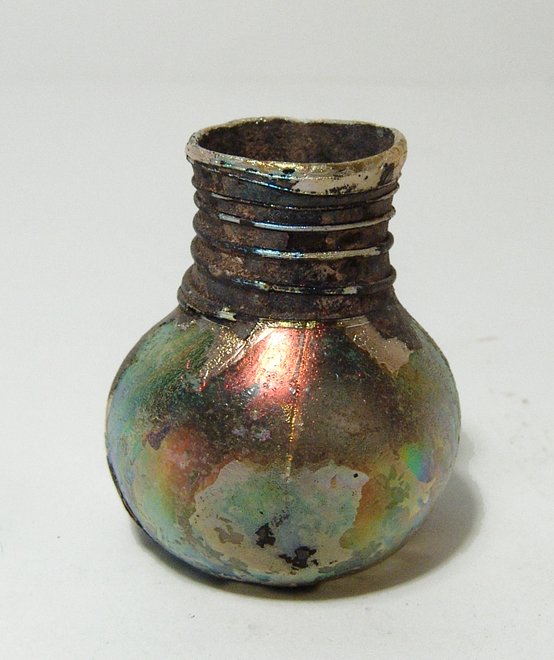 Small Roman glass jar with gorgeous iridescence (1 of 4)