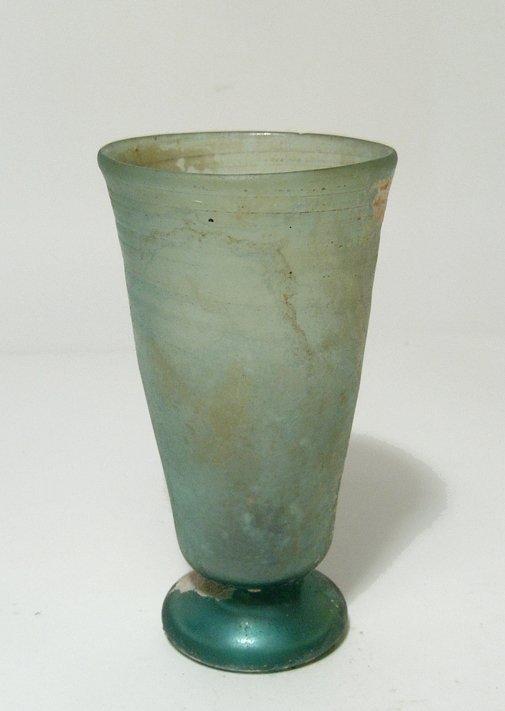 Attractive Late Roman/Byzantine green glass goblet (1 of 4)