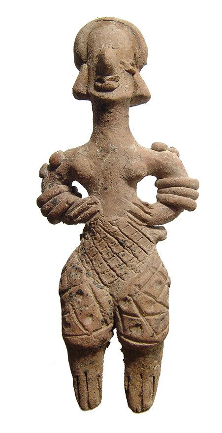 Nicely detailed Colima figurine of a standing woman (1 of 3)