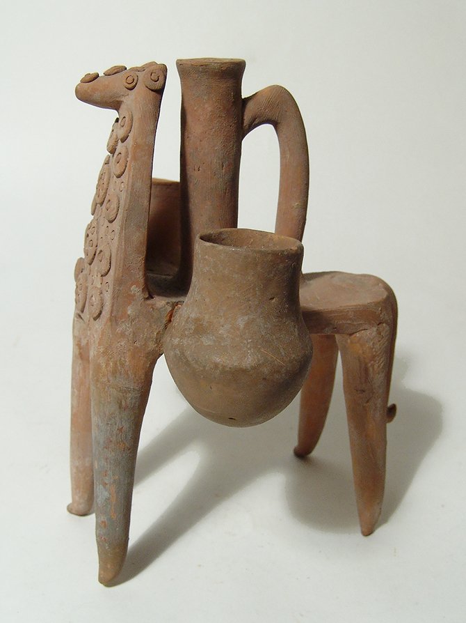 Near Eastern zoomorphic ceramic ritual vessel (1 of 6)