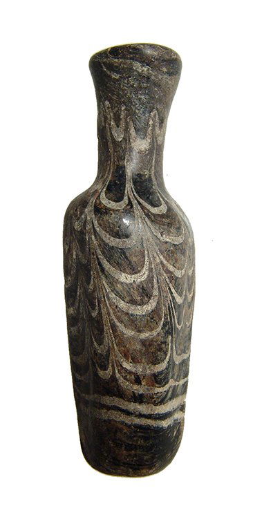 A nice Byzantine opaque black glass flask (1 of 3)