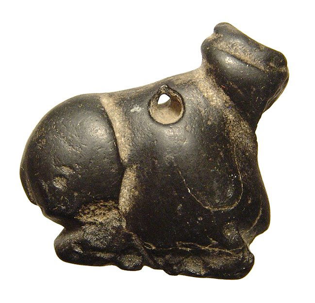 A Sumerian black serpentine amulet of a bull (1 of 2)