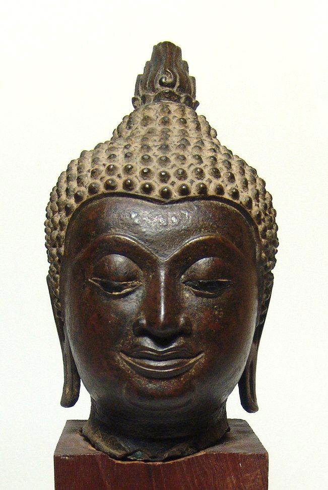 A large bronze head of Buddha, Ayutthaya Period (1 of 5)