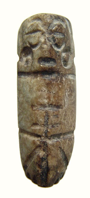 Mixtec greenstone pendant, stylized with hands on belly (1 of 3)