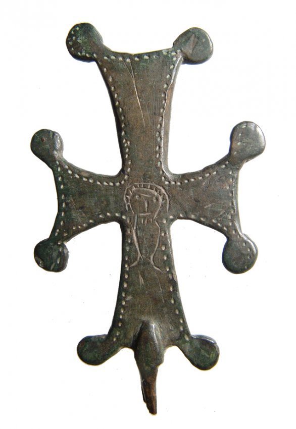 Byzantine bronze cross with Jesus or saint (1 of 2)