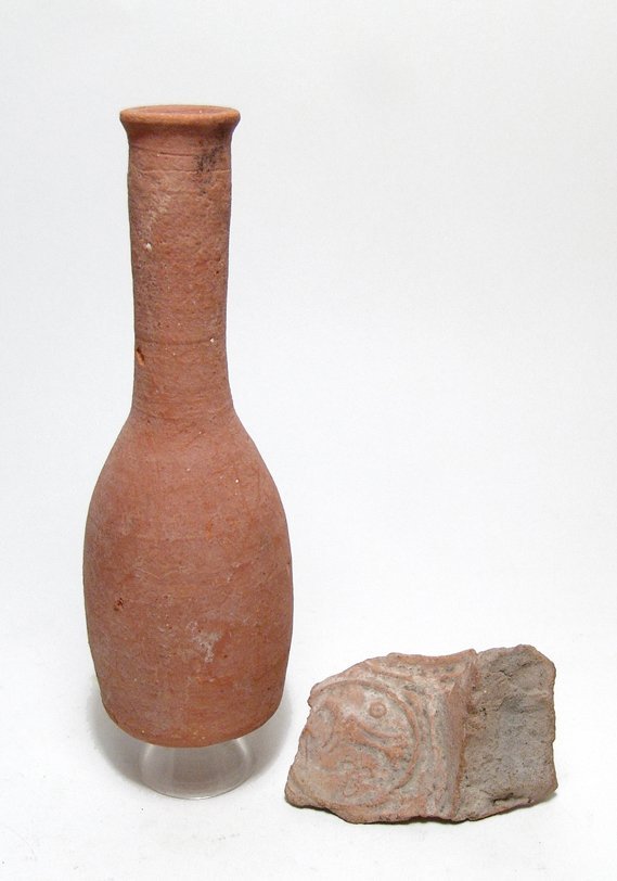 Roman unguentarium and stamped amphora handle (1 of 2)