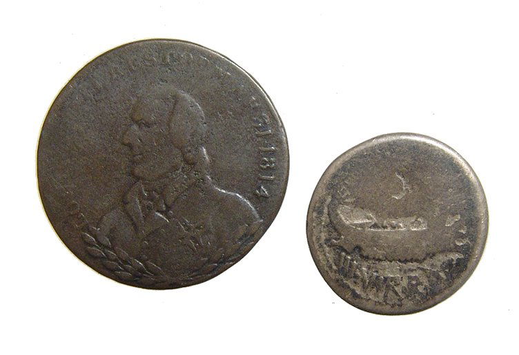 Roman Denarius of Marc Antony and a British token (1 of 2)