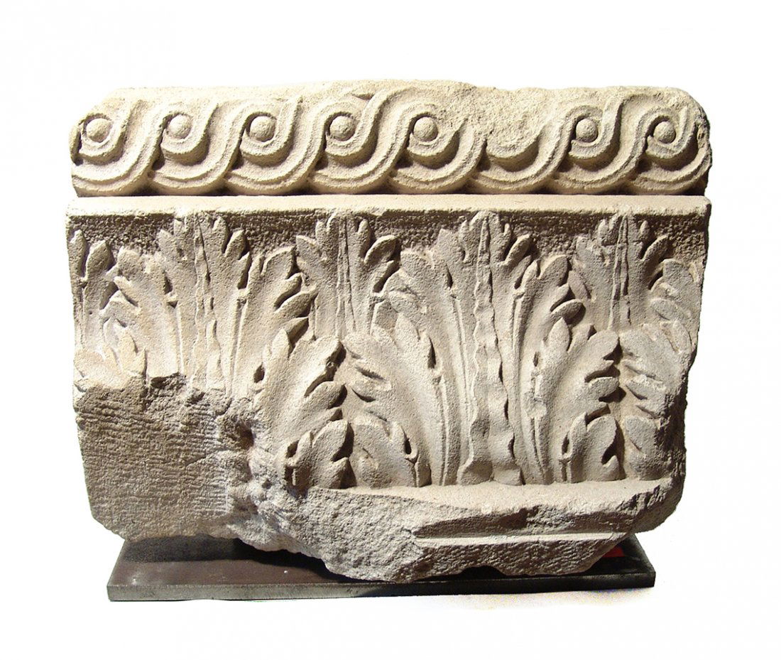 Roman limestone architectural fragment with acanthus (1 of 3)