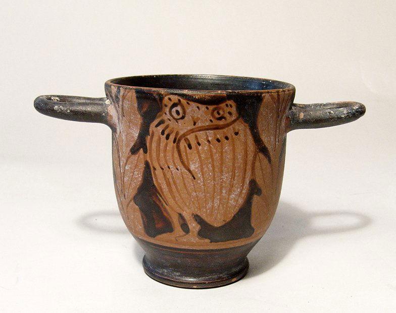 A handsome Greek red-figure owl skyphos (1 of 4)