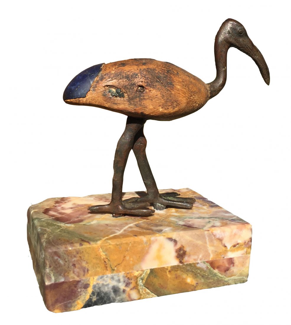 Egyptian bronze standing Ibis with Lapis Lazuli rear (1 of 6)
