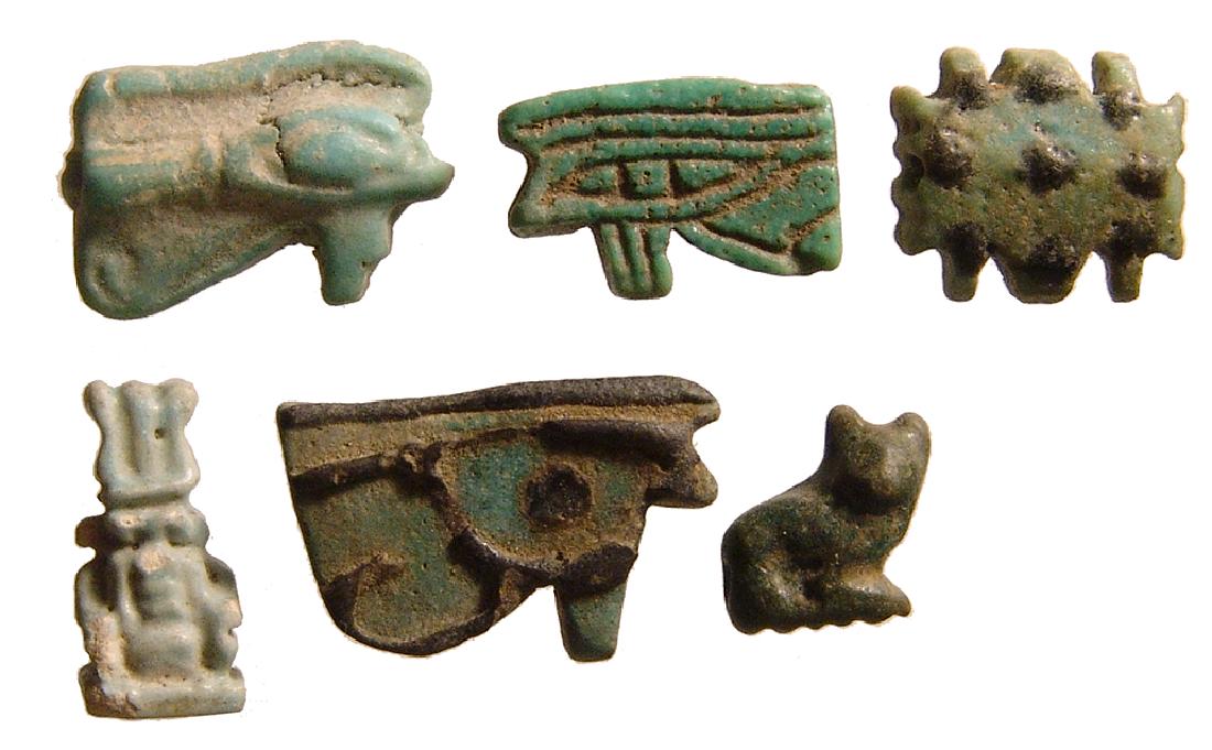 A lot of 6 Egyptian faience amulets, Late Period (1 of 1)
