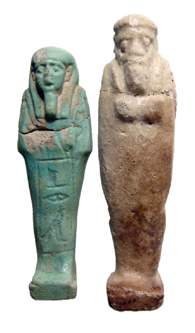 Lot of 2 Egyptian faience ushabtis, Late Period (1 of 2)