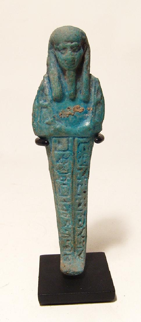 Lovely Egyptian turquoise faience ushabti, Late Period (1 of 3)