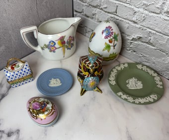 Lot of 7 Porcelain Trinkets - HEREND | LIMOGES | CROWN | WEDGWOOD