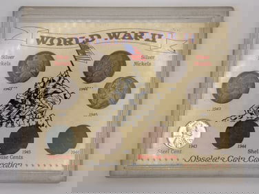 World War II Obsolete Coin Collection in case - Silver Nickels