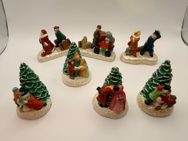 7 Vintage Christmas village figurine scenes