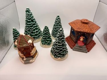 7 Vintage Christmas village gazebos & trees