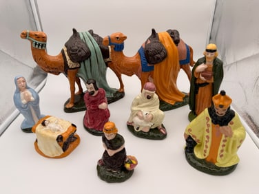 Vintage Holland Mold Nativity Set 9pc Ceramic Figures w/ Camels Hand Painted