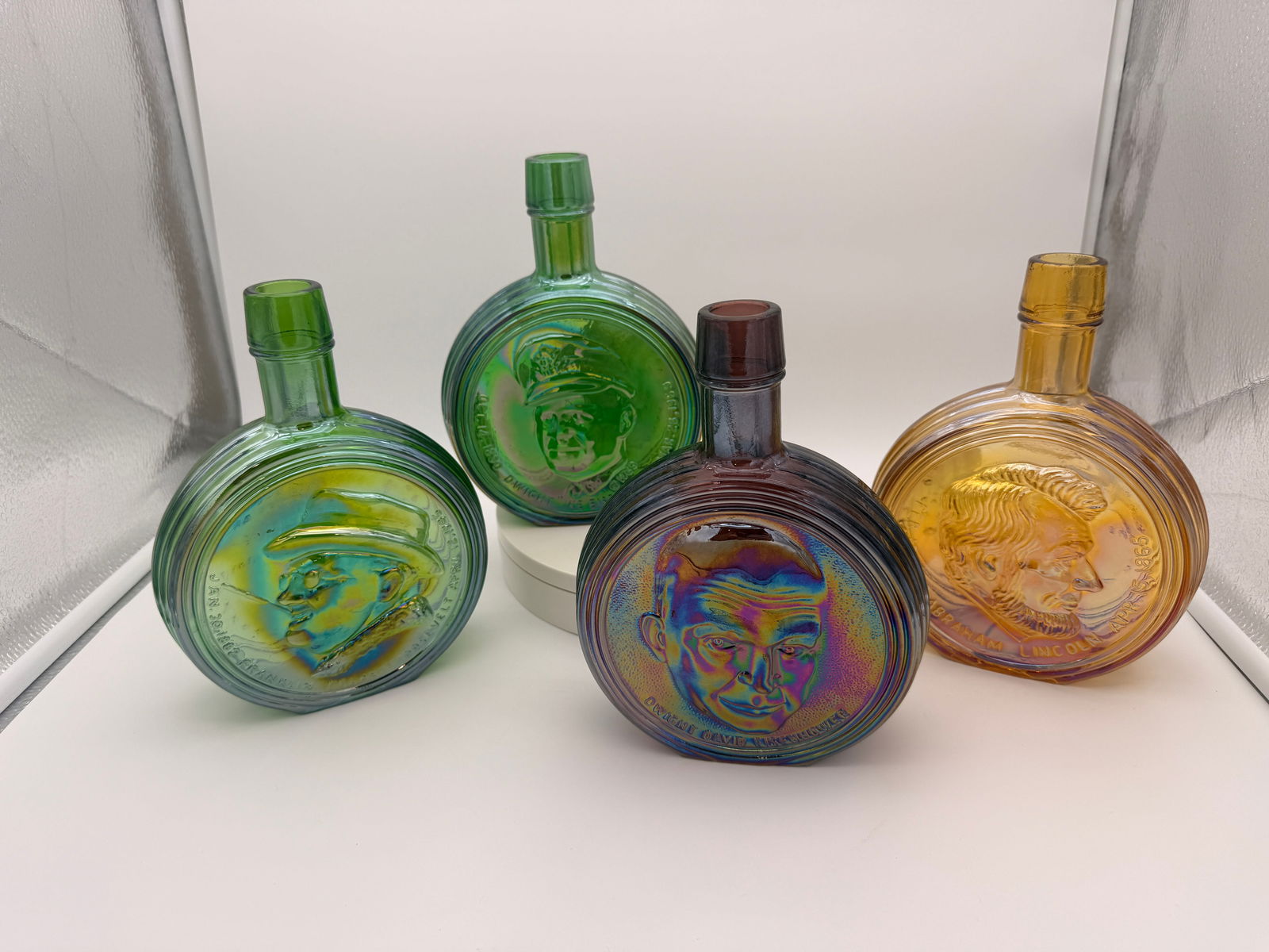 Set of 4 Wheaton Glass Presidential Carnival Decanters – Lincoln, Eisenhower, FDR (1 of 16)