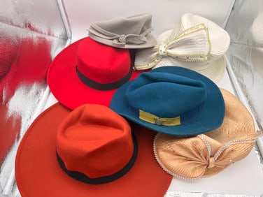Lot of 6 Vintage Women’s Hats, Felt & Embellished Styles