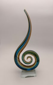 Murano-Style Colorful Glass Swirl Sculpture on Base