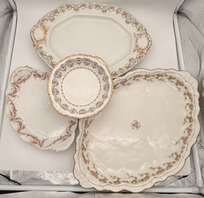 Set of Antique Limoges France Floral & Gilt Porcelain Platters and Bowls