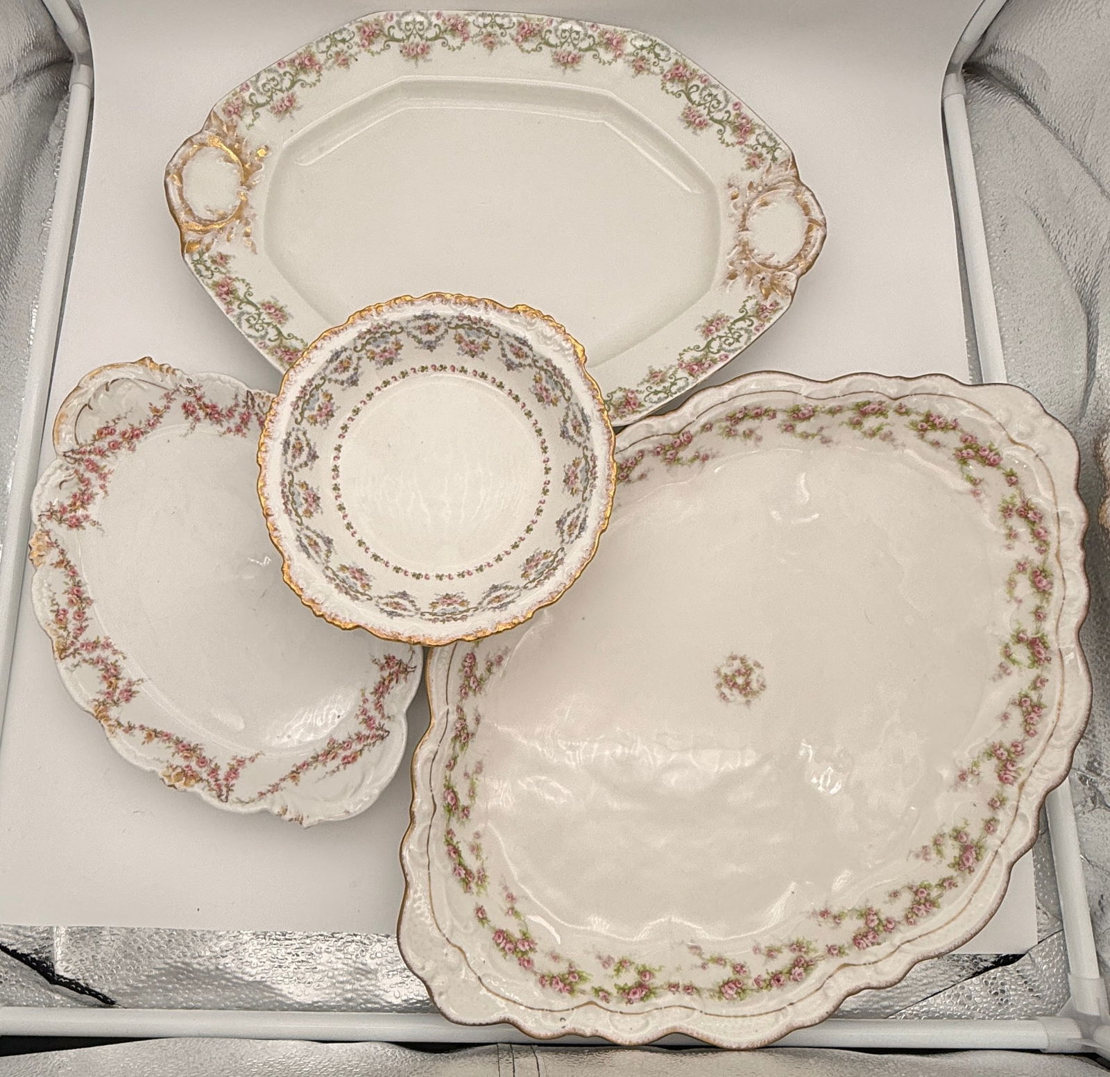 Set of Antique Limoges France Floral & Gilt Porcelain Platters and Bowls (1 of 9)