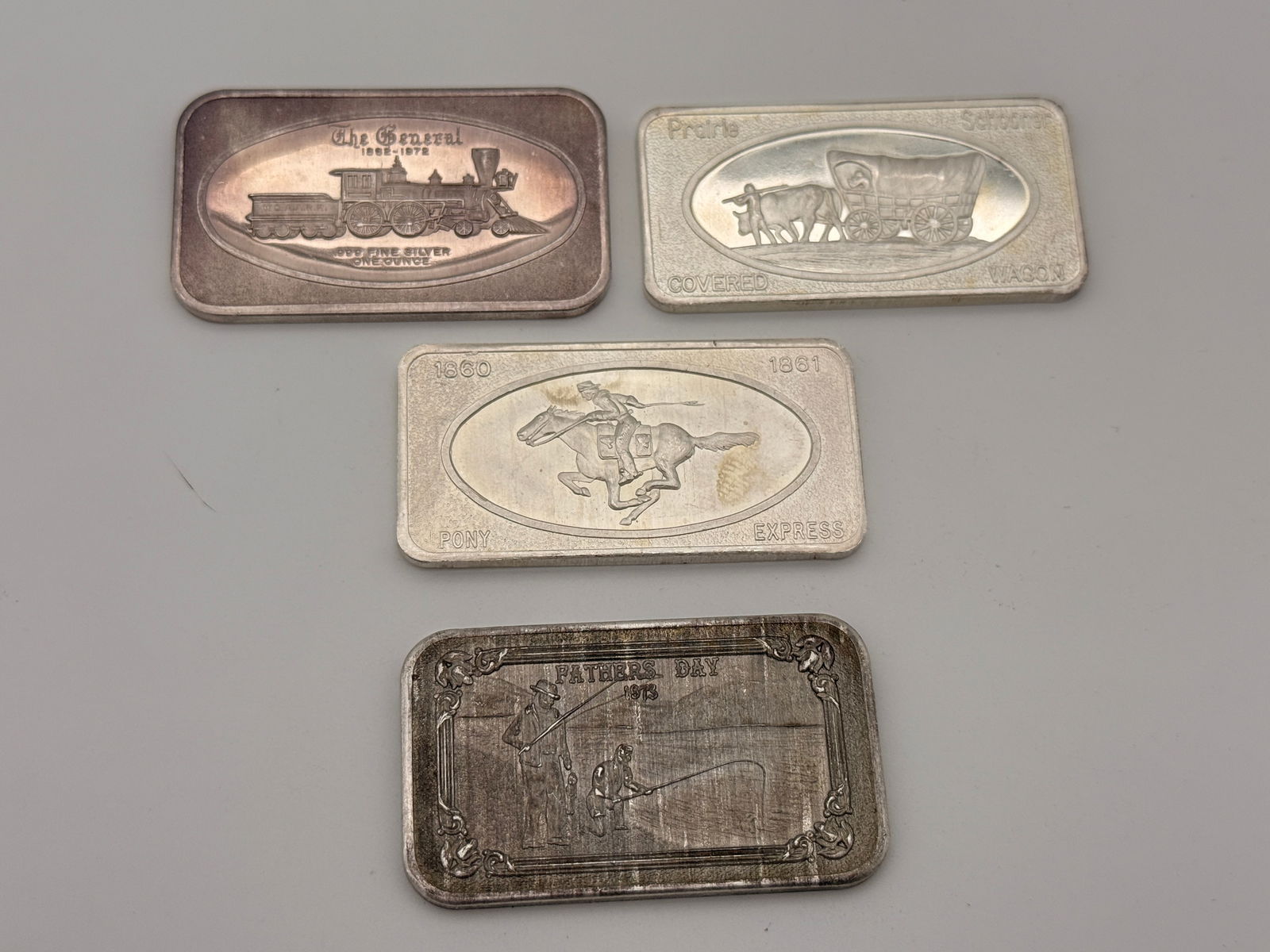 Lot of 4 Vintage 1 oz Silver Art Bars – Patrick & Mother Lode Mint (1 of 2)