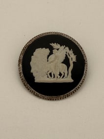 Vintage Wedgwood Black Jasperware Brooch Sterling Silver F.A.W. S69 Made in England