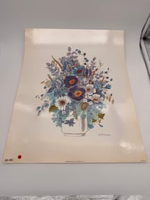 1979 Gloria Eriksen Floral Print – Bernard Picture Co. – Blue & White Flower Bouquet –