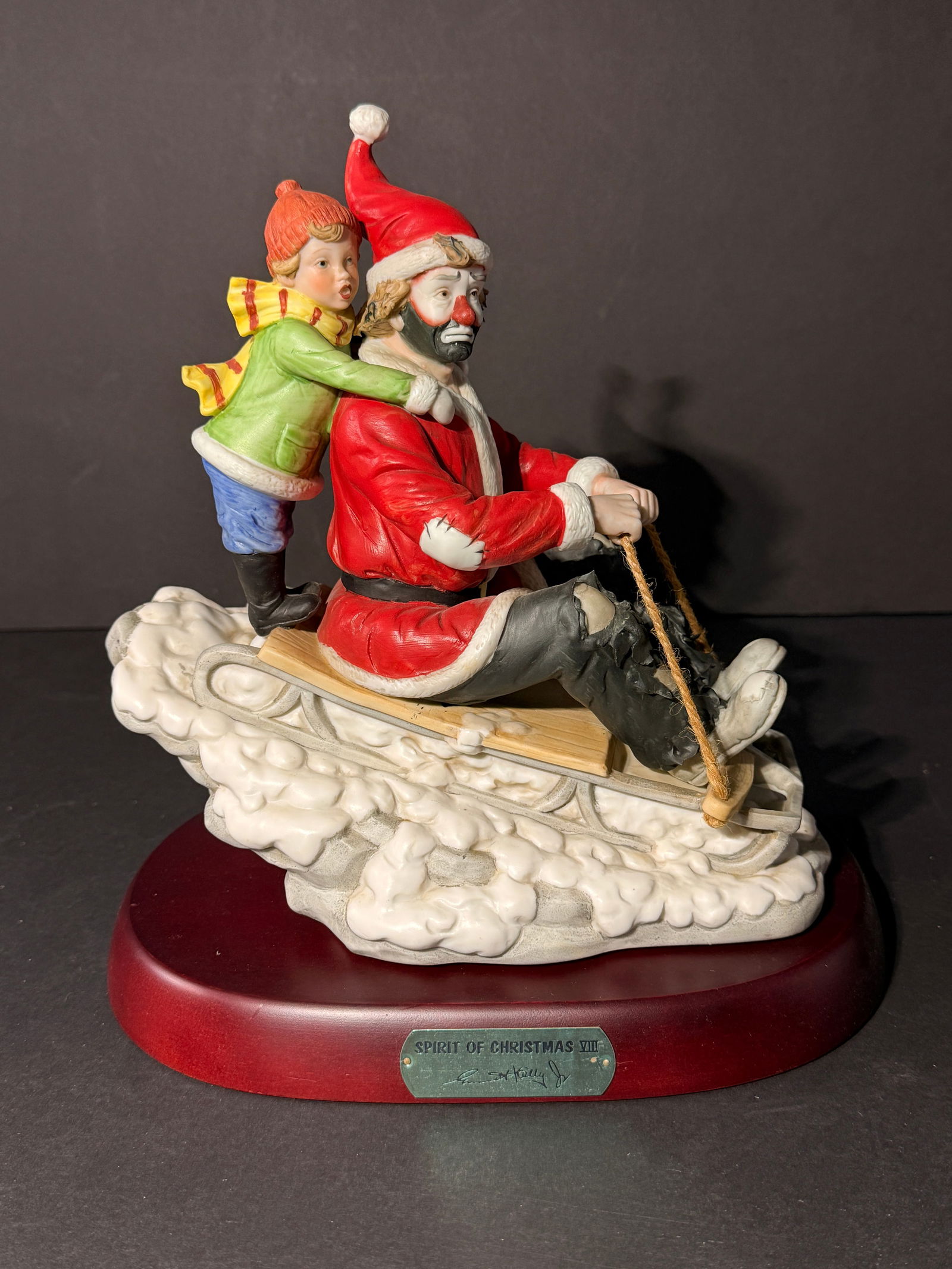Spirit of Christmas VIII Emmett Kelly Jr Clown Flambro Figurine with Stand - Incl. COA