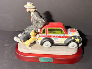 DAREDEVIL THRILL MOTOR SHOW Emmett Kelly Jr Clown Flambro Figurine with Stand - Incl. COA