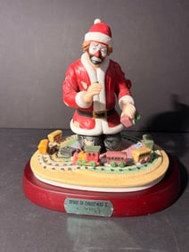 Spirit of Christmas X Emmett Kelly Jr Clown Figurine Flambro w/ Stand - Incl. COA + Signed by Artist