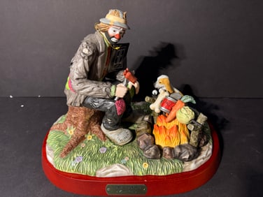 Home Cooking Emmett Kelly Jr Clown Figurine Flambro w/ Stand - Incl.COA + Signed by Artist