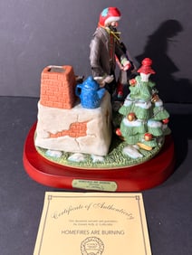 Homefires are Burning Emmett Kelly Jr Clown Figurine Flambro w/ Stand - Incl. COA + Signed by Artist