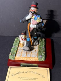 The Hobo Ball "Members Only" Emmett Kelly Jr Clown Figurine Flambro w/ Stand - Incl. COA + Signed