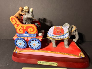 Birthday Parade Emmett Kelly Jr Clown Figurine Flambro w/ Stand - Incl. COA + Signed by Artist