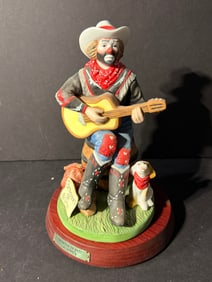 Branson or Bust Emmett Kelly Jr Clown Figurine Flambro w/ Stand - Signed by Artist