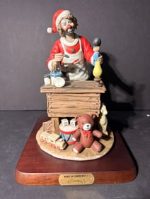 Spirit of Christmas V Emmett Kelly Jr Clown Figure Flambro w/ Stand - Low # - COA + Signed by Artist