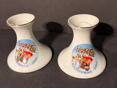 Pair of Emmett Kelly Jr Clown 1993 Christmas Candlesticks