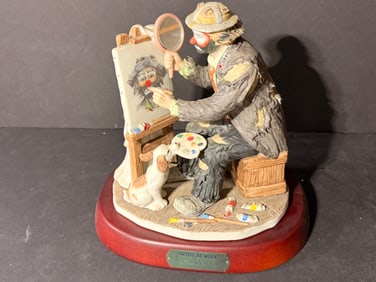 Artist at Work Emmett Kelly Jr Clown Figurine Flambro w/ Stand - Includes COA