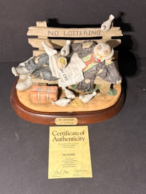 No Loitering Emmett Kelly Jr Clown Figurine Flambro w/ Stand - Includes COA